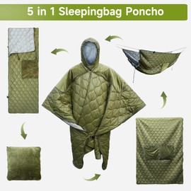 Travel Bird Sleeping Bag for Adult, Wearable Blanket Insulated Poncho Hooded, Sleepingbag Quilt for Winter Camping Hiking Sports