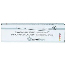Mediware Disposable Scalpel Figure 10 with Protective Cap, Individually Sterile Packed, Pack of 10