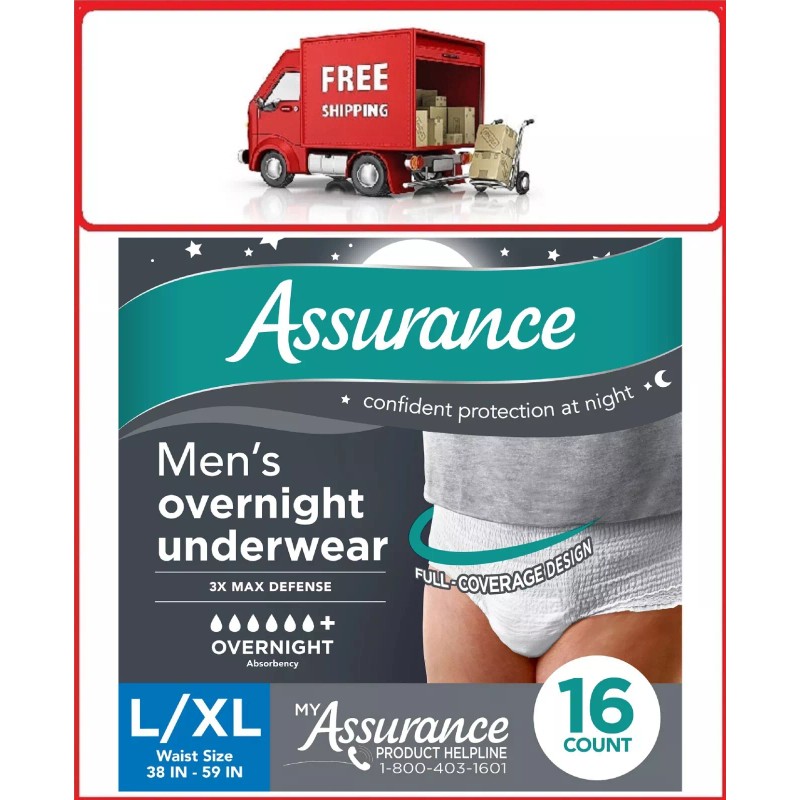 Assurance Men's Incontinence Underwear, Large, Overnight (16 Count)