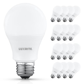 LUXRITE A19 LED Light Bulb 60 Watt Equivalent, 5000K Bright White, 800LM, Non-Dimmable, Standard LED Light Bulbs, 8W, E26 Base, Enclosed Fixture Rated, Damp Rated, ETL Listed (16 Pack)