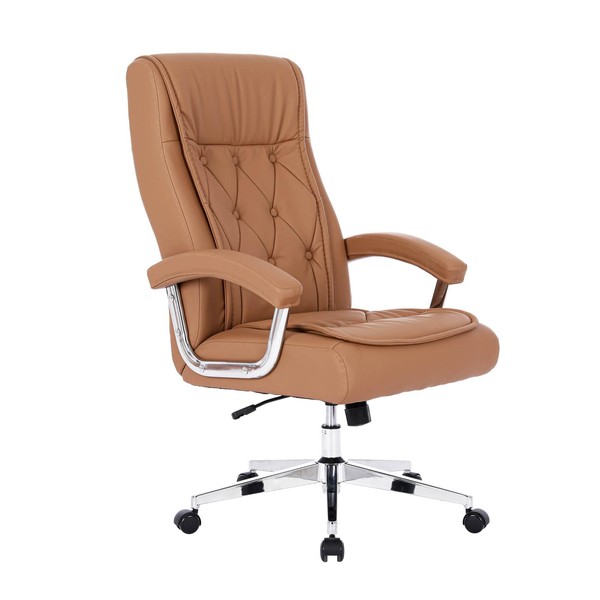 Hoxne Leather Executive Office Chair with Arms and Wheels, High Back Ergonomic Computer Desk ChairAdjustable Height Swivel Office Desk Chair, 350LBS Capacity (Khaki)