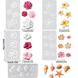 5pcs Silicone Nail Molds Flower Nail Mold Plumeria Cherry Blossom Rose Petunia Ocean Nails Charms 3D Gel Nail Art Mold DIY Flower Charms for Nails Design Resin Molds Manicure Flowers Carving Mould