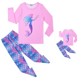Girls Mermaid Pj Set Matching 18-inch Dolls&Kids Cotton Pjs, Size 10 11