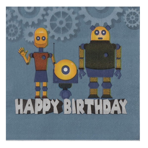 Happy Birthday Party Decorations, Robot Napkins (6.5 x 6.5 In, Navy, 150 Pack)