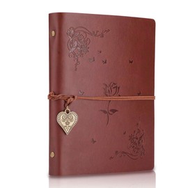 A5 Notebook Leather Journal Girls Notebook Vintage Leather Sketchbook, Refillable Diary Notebook Travel Journals for Women with 6 Ring Binder 200 Blank Brown Pages (Rose Brown)