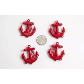 Red Anchor Pendants 39mmx45mm 4 ct. lot for Bubblegum Gum Ball Chunky Necklace
