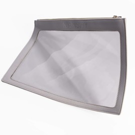 Nanshy Clear Make up Bag - White Makeup Organiser - Slim Flat Makeup Bag wit Zipper - Clear Pencil Case - Clear Toiletry Bag (Large Capacity, See Through) - 11.5" x 8"