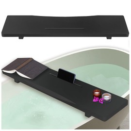 Stylish Black Bamboo Bathtub Tray Caddy with Adjustable Legs, Minimalistic Design Bath Tray for Tub, Bathtub Accessories, Fits Most Free Standing Bath Tubs, Idea for Women