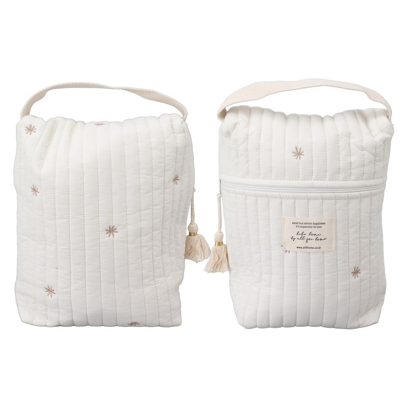 Cute Quilting Embroidered Pattern Diapers Bag Cotton Baby Stroller Zipper