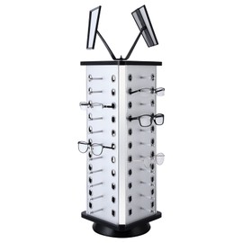 BEAMNOVA Rotating Sunglasses Holder Organizer Rack Glasses Display Stand for 44 Pairs Eyeglasses Turning Stand for Multiple Glasses, Reading Glasses, Jewelry, with Mirrors Heavy Duty for Glass Store