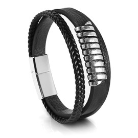 Hamoery Leather Bracelet for Men Braided Stainless Steel Bracelets Gift for Him Dad Husband Boyfriend Brother Son Grandson