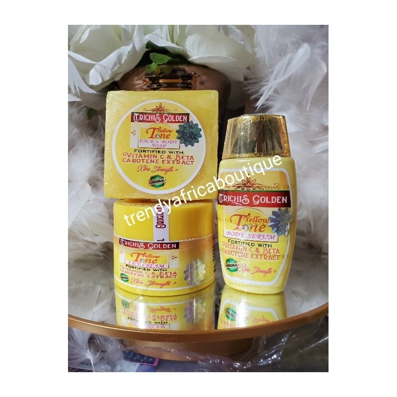 Trichis 3pcs. Trichis GOLDEN yellow Tone Serum, Face Cream &