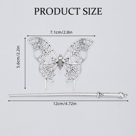 NICENEEDED Vintage Butterfly Hairpin, Hollow Antique Medieval Hair Barrette, Metals Holder Hair Bun Clip Retro Holder Hair Accessory for Women Decorative