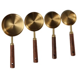 couponhub 8 Pcs Collection Gold Measuring Cups Set and Measuring Spoons,wooden handle stainless steel measuring cup measuring spoon,Complete Set of Measure Cups and Spoons For Cooking