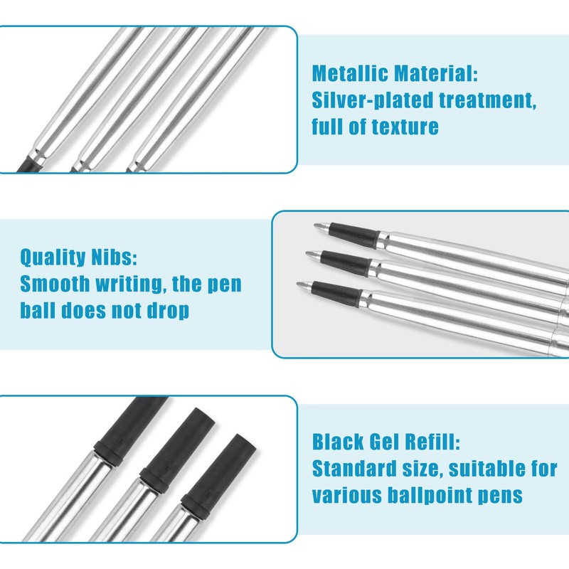 3 Pcs Rollerball Refill, 0.7mm Pen Refills Roller Ball Compatible