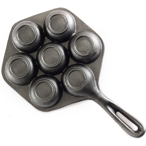Norpro Cast Iron Stuffed Pancake Pan, Munk/Aebleskiver, 2" / 5cm diameter, Black