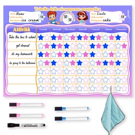 Children's Reward Board, Children's Reward System, Magnetic Reward Board for Children, Daily Planner, Children's Routine, Weekly Planner Children, for Girls/Boys, 34 x 24 cm, Italian Reward Board