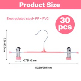 Ckhoid 30Pcs Pants Hangers with Clips, Adjustable Skirt Hangers, Non-Slip Trousers Hanger, 360 ° Swivel Space Saving Hooks, Clothes Clips for Pants, Skirts, Clothes, Jeans (Pink)