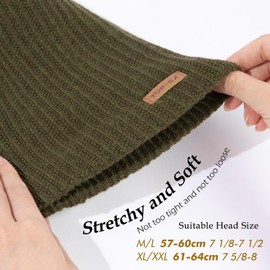 Oversize L/XL/XXL Merino Wool Satin Lined Slouchy Beanie Big Large Head Knit Hat (US, Alpha, Medium, Large, OliveDrab(Satin))