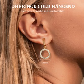 Earrings Hanging Gold/Silver/Rose Gold, Hypoallergenic Earrings Women's Gold Hoop Earrings with Pendant, Hoop Earrings Gold Waterproof Golden Earrings Women's 1.4 cm Diameter Earrings Gifts for Women