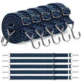 TAIXING 5 Pcs Bungee Cords with Hooks, 1M Adjustable Heavy Duty Flat Bungee Cord, Blue Strong and Wear-Resistant Bungee Straps Elastic Straps with Hooks for Bicycles Camping Car Roof Rack Luggage