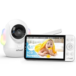 ieGeek 4MP Moniteur Bébé,RGB Night Light,5.5" Wireless IPS Screen,2.4G/5G WiFi 4000mah Smart Baby Camera,355°Auto Tracking,Cry/Face Cover Detection,Feeding Reminder,2 Way Audio,Lullabies