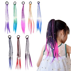 Colourful Braided Hair, 8 Pieces, Children's Colourful Hair, Colourful Hair Strands, Braided Hair Extensions with Elastic Rope Band for Girls, Women, Party, Birthday, Sports, Travel