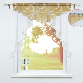 SCHOAL net curtains, kitchen, bistro curtains, voile transparent short curtains, small window curtains with ruffle tape/drawstring.