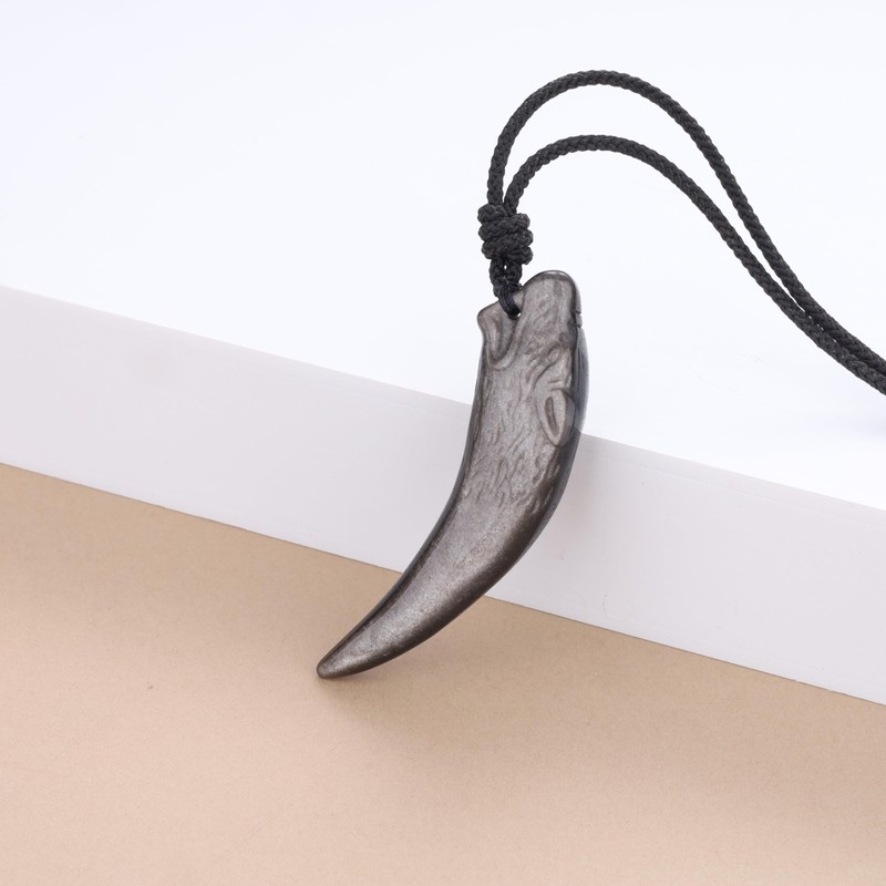 COAI Wolf Carved Golden Obsidian Wolf Fangs, Lucky Amulet Pendant/Necklace,
