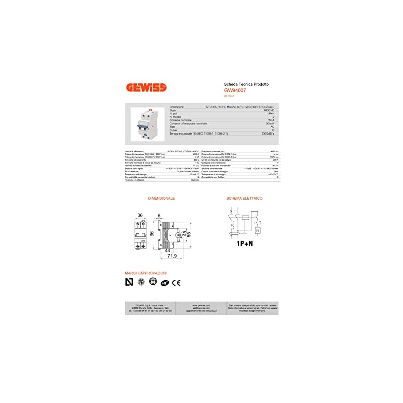 Gewiss GW94007 GW94007 Automatic Fuses ABB Circuit Breaker, Differential