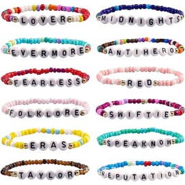 YSDYY 12 Colorful Album Bracelets, 1 Black Storage Bag, Letter Beads Bracelet Jewelry Gift Gift Comes with 10x12cm Storage Bag, Polymer Clay, polymer clay