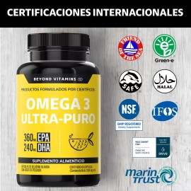 Omega 3 Premium 1000mg Suplemento Alimenticio Aceite De Pescado Como Tg Beyond Vitamins Sin Sabor Sin Rellenos - Vitaminas Mujer  Hombre - 60 Cpsulas 
