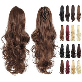 Ponytail Extension Claw Clip in 22" Synthetic Hairpiece for Women Girls Kids Lady Hair Piece Wavy High Pony Tails Synthetic Heat Long Curly Hairpiece for Daily Party use Light Brown