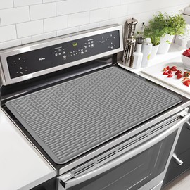 LOPNUR Electric Stove Cover for Stove Top, 27.8"x20" Silicone Stove Mat for Glass Top Stove Cover, Heat Resistant Induction Cooktop Protector, Non-Slip Kitchen Glass Cooktop Protector, Grey