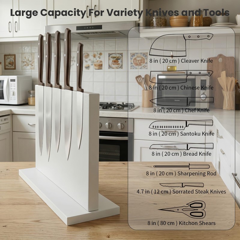 THMINS White Magnetic Knife Holder, Double-Sided Magnetic Knife Block Universal