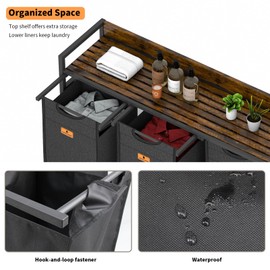 Lifeand Laundry Hamper, Laundry Clothes Sorter with 3 Pull-Out Bags and Shelf, Laundry Basket 3 Section, 3×10Gal(38L), Rustic Brown and Black