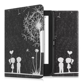 kwmobile Flip Case Compatible with Tolino Shine 2 HD Case - eReader Case - Dandelion Love White Black