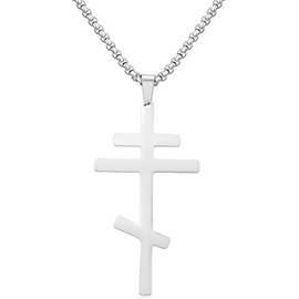 YILUOCD Ilya Necklace, Orthodox Stainless Steel Cross Pendant for Men and Women (Silver)