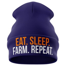 Purple Print House Farming Gifts - Eat Sleep Farm Repeat Funny Beanie Hat - Tractor Gifts Farmers Gifts (Bottle Green)