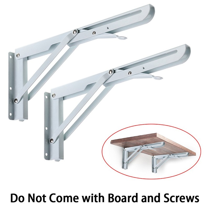 Sumnacon Sturdy Folding Shelf Brackets - Heavy Duty White Metal