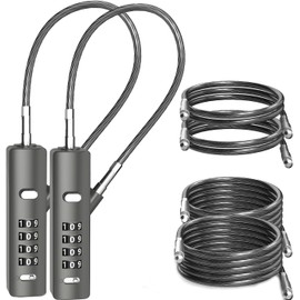 I-EASYDWW Cable Locks with Combination, 4-Digit Combination Lock with 3 Replaceable Different Lengths Steel Rope, for Cabinets, Wardrobes, Bikes, Small Doors, Fences, etc (Gun-Grey 2 Pack)