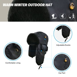 Alkaidstar Unisex Aviator Hat Rib Bomber Aviator Pilot Hat Faux Fur Hat Winter Russian Hat Men's Bomber Hat Adult Winter Hat Earmuffs, black