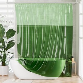AmazerBath 100% EVA Shower Curtain Liner, 72 x 72 Inches Heavy Duty Shower Curtain and Liner 2-in-1 with 3 Clear Stones and 12 Brass Grommets, Color Block Soft Shower Liner - Mint Green & Pine Green