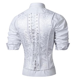 HUAMYTH Men Corset Suit Vest White Dress Waistcoat Slimm Fit Medieval Tops For Wedding Stage (US, Alpha, Large, Regular, Regular, White)