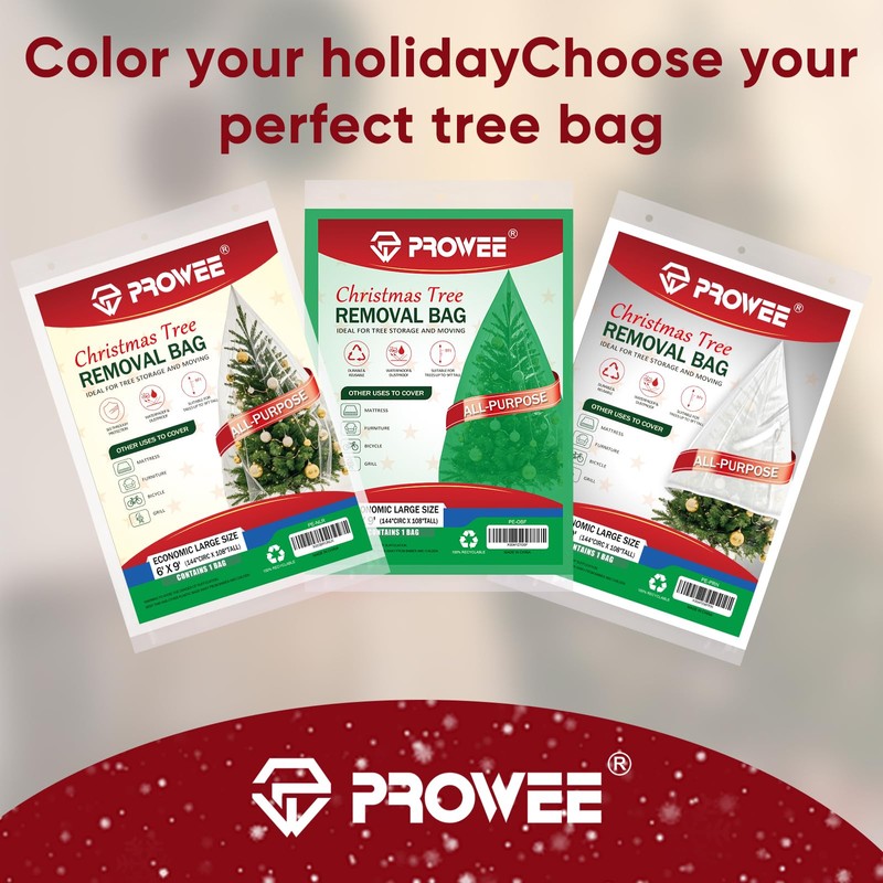 PROWEE 9FT Clear Christmas Tree Bag – Waterproof Upright Christmas