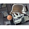 Small Hand made Decal Sticker Smiling SKULL BIKER HELMET Left