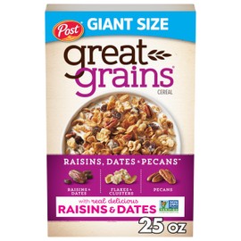 Great Grains Raisins Dates & Pecans Breakfast Cereal, Crunchy Clusters with Sweet Fruit and Whole Grains, Non-GMO, 25 oz Box