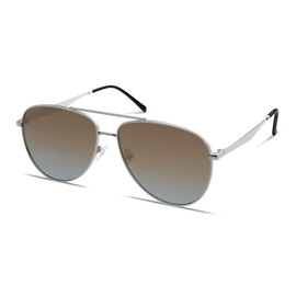 SOJOS Retro Oversized Aviator Polarized Sunglasses for Women Men Classic Large Metal Sun Glasses SJ1207A Silver/Grey Lens