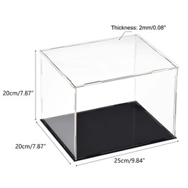 TA-VIGOR Acrylic Clear Display Case, 25 x 20 x 20cm Assemble Countertop Box Cube Organizer Stand Dustproof Protection Showcase with Black Base for Action Figures Toys Collectibles Home Storage