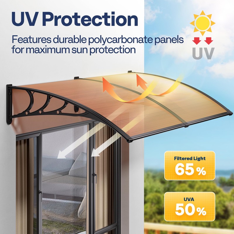 VIVOHOME Polycarbonate Window Door Awning Canopy Brown with Black Bracket